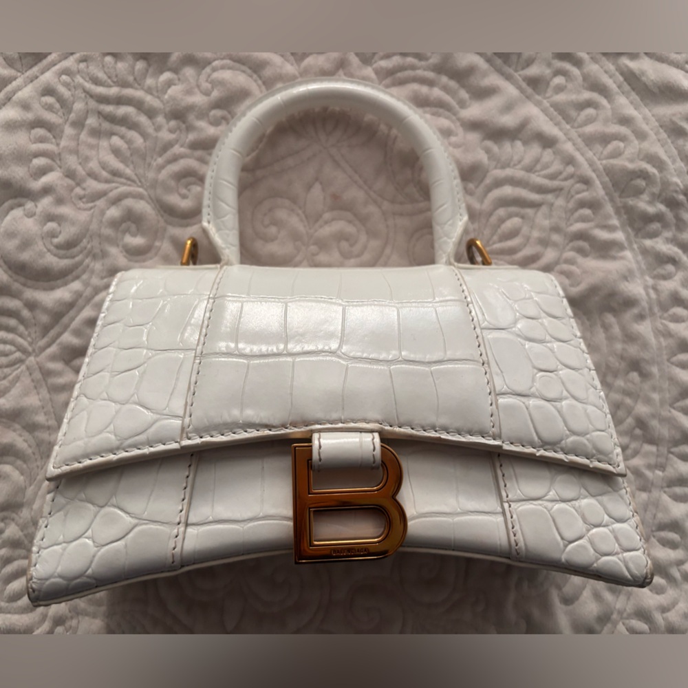 Balenciaga White Croc-Embossed Mini Bag